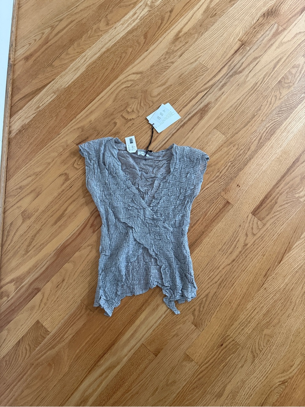 Y2k gray crop top cross over open stomach crinkle top boutique